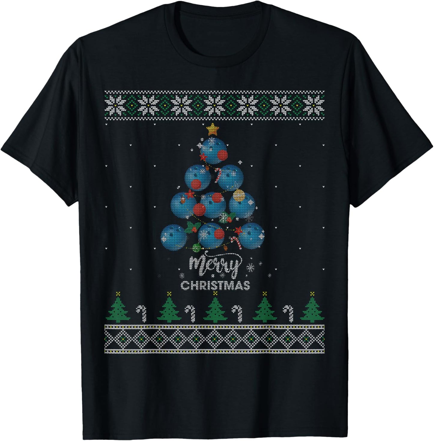 Bowling Christmas Tree Xmas Gift Bowling Lovers T-Shirt - T-Shirt | Black