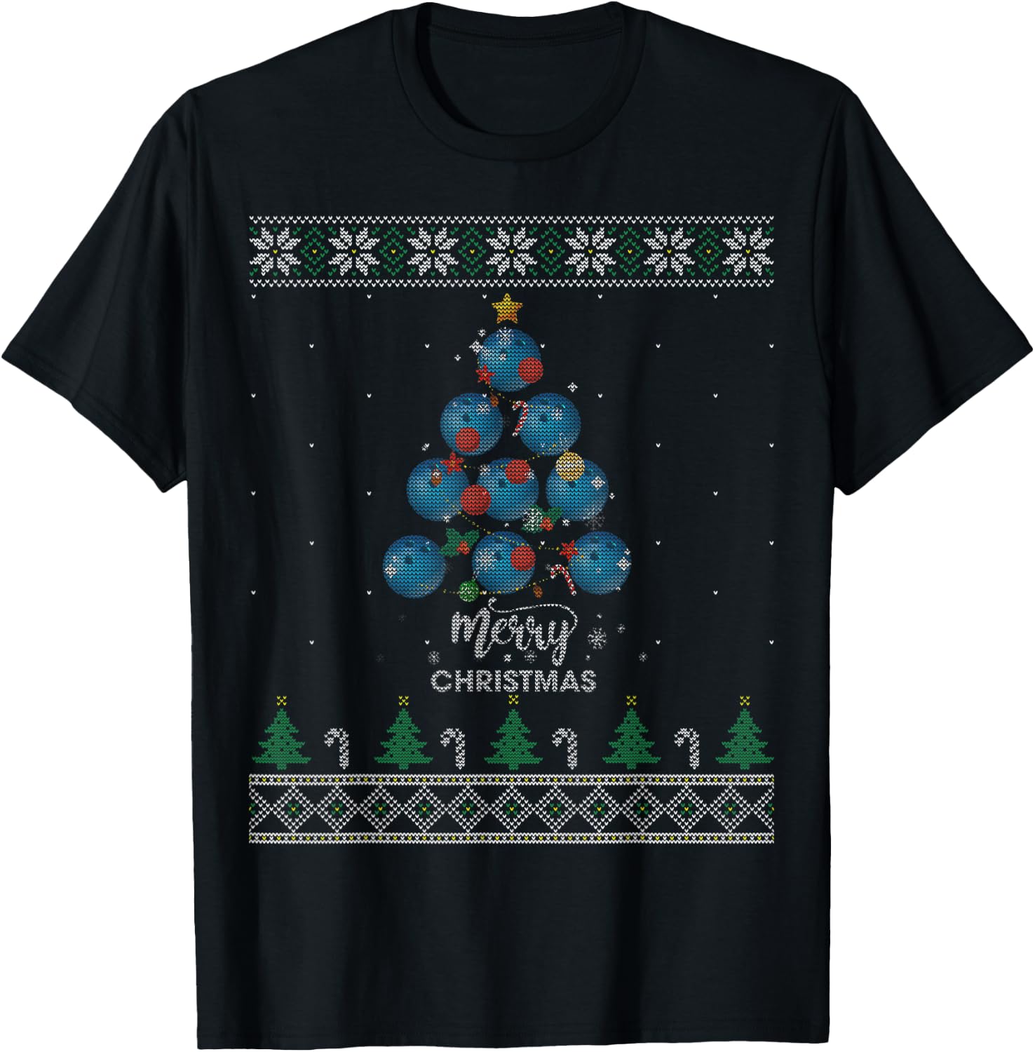 Bowling Christmas Tree Xmas Gift Bowling Lovers T-Shirt - T-Shirt | Black