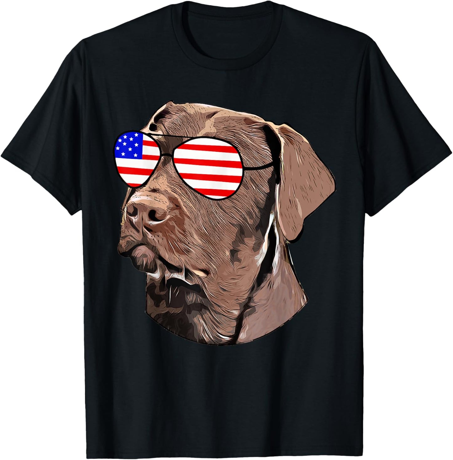 Chocolate Lab Gifts American Flag Sunglasses Dog Lover Gifts T-Shirt - T-Shirt | Black