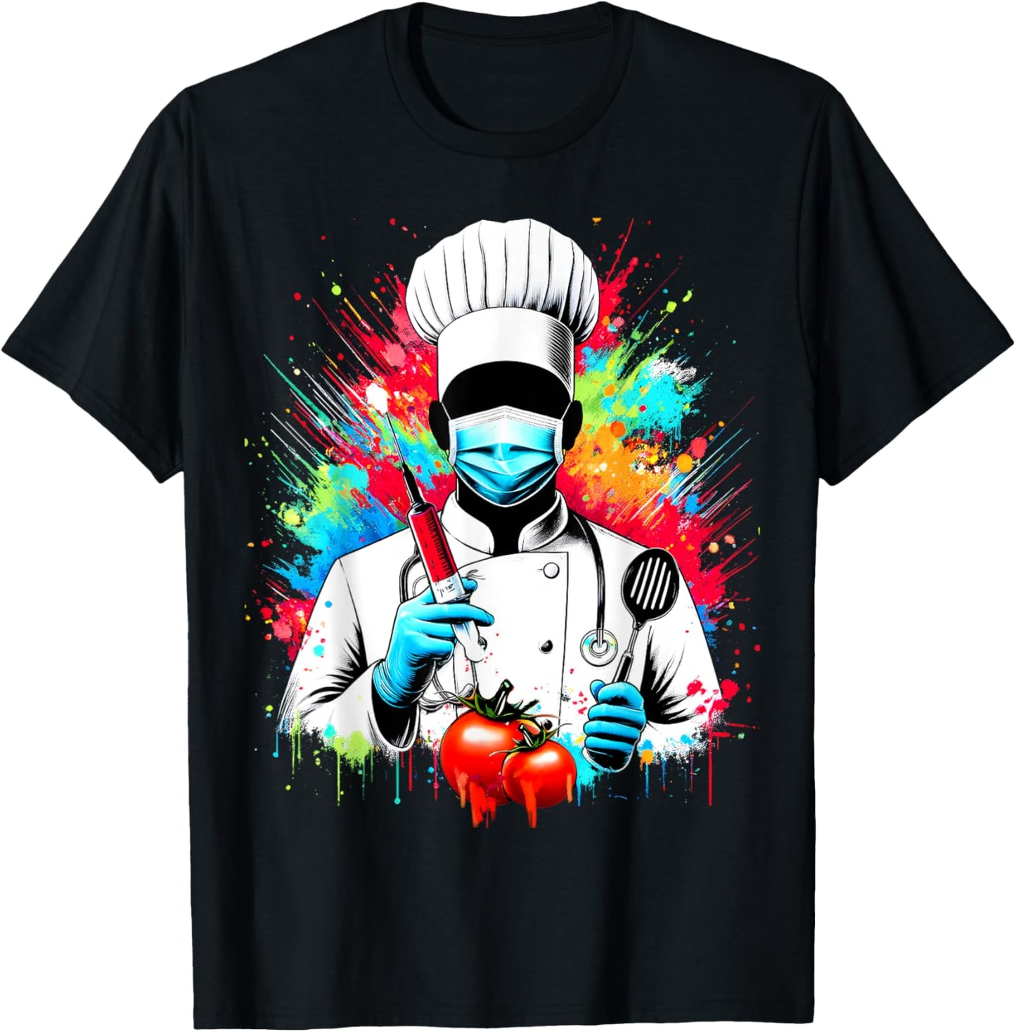 Funny Colorful Chef Doctor Splash Artwork - Cooking Lovers T-Shirt - T-Shirt | Black