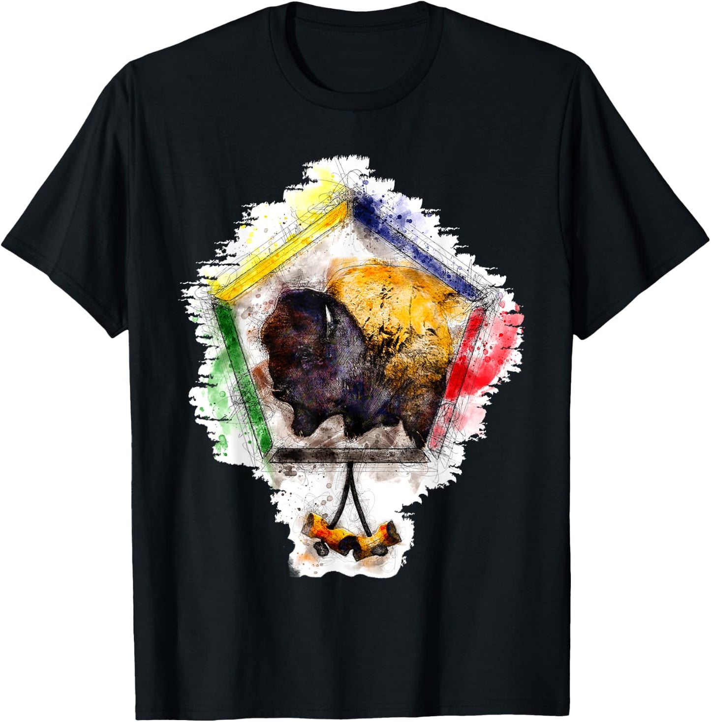 Wood Badge critter, Buffalo watercolor sketch print T-Shirt - T-Shirt | Black