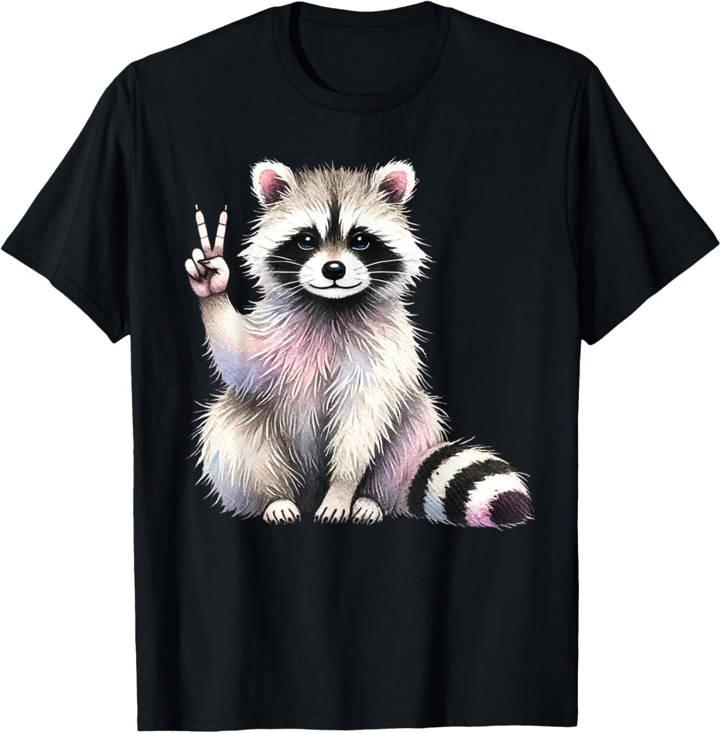 Raccoon Peace Sign Animal Lovers T-Shirt - T-Shirt | Black