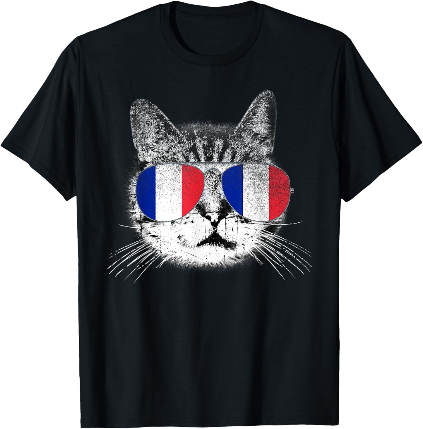 Cat Shirt France French Flag Country Retro Men Women Kids T-Shirt - T-Shirt | Black