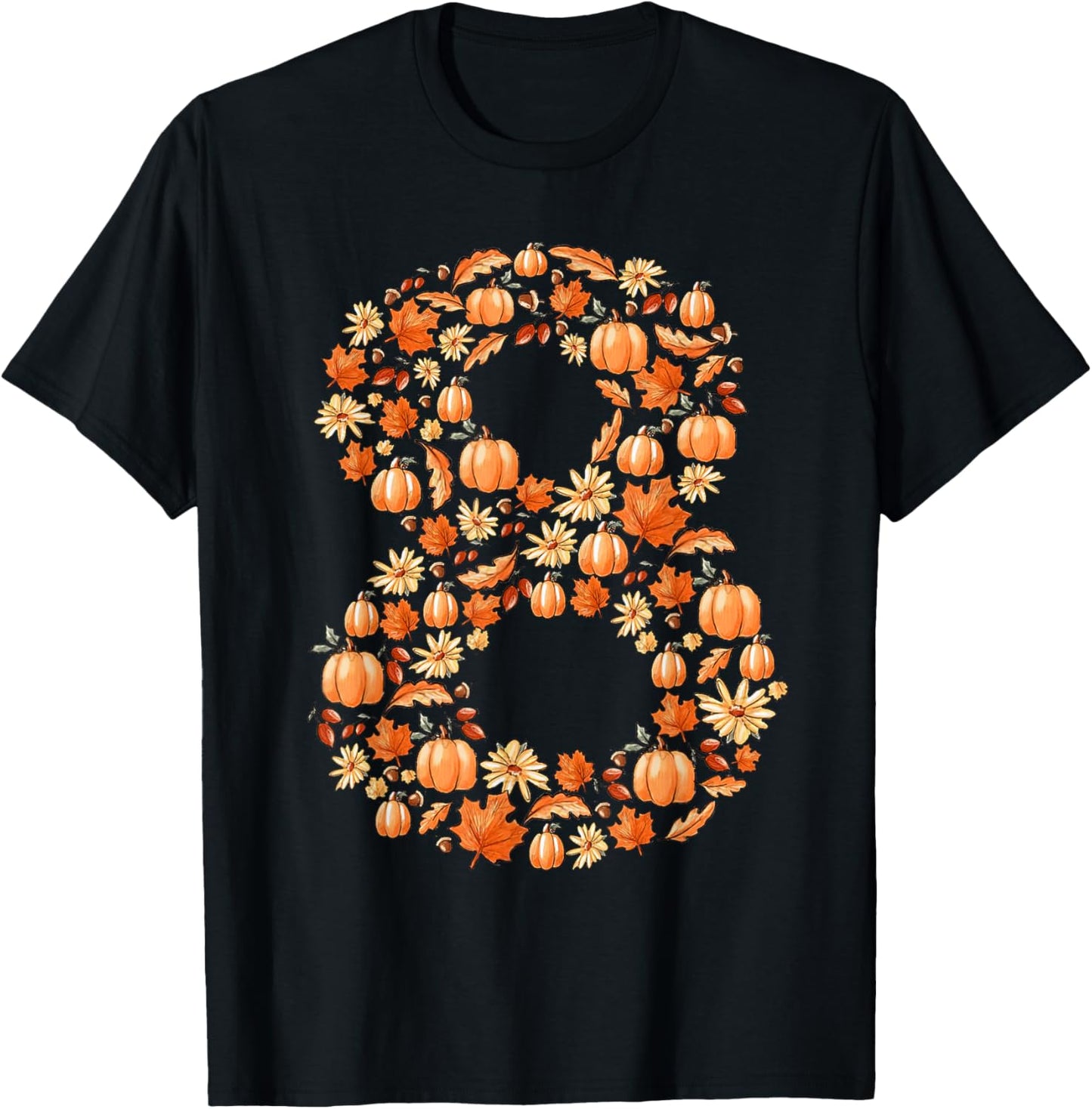 It's My 8th Birthday Pumpkin Fall Leaves Autumn 8 Year Old T-Shirt - T-Shirt | Black