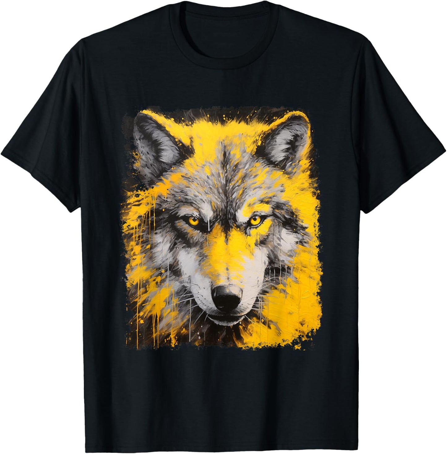 Pop Art Vintage Zoo Animal Yellow Wolf T-Shirt - T-Shirt | Black