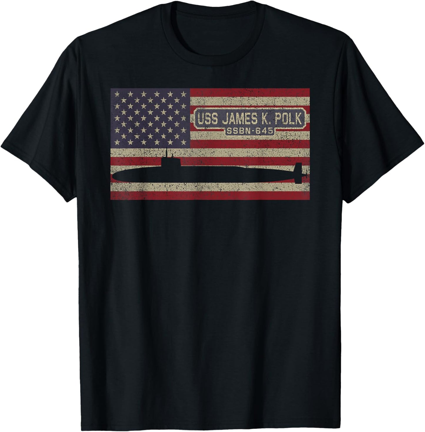 USS James K Polk SSBN-645 Nuclear Submarine USA Flag T-Shirt - T-Shirt | Black