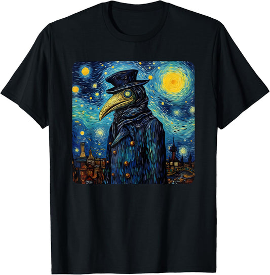 Funny Plague Doctor Starry Night Van Gogh leeches medical T-Shirt - T-Shirt | Black