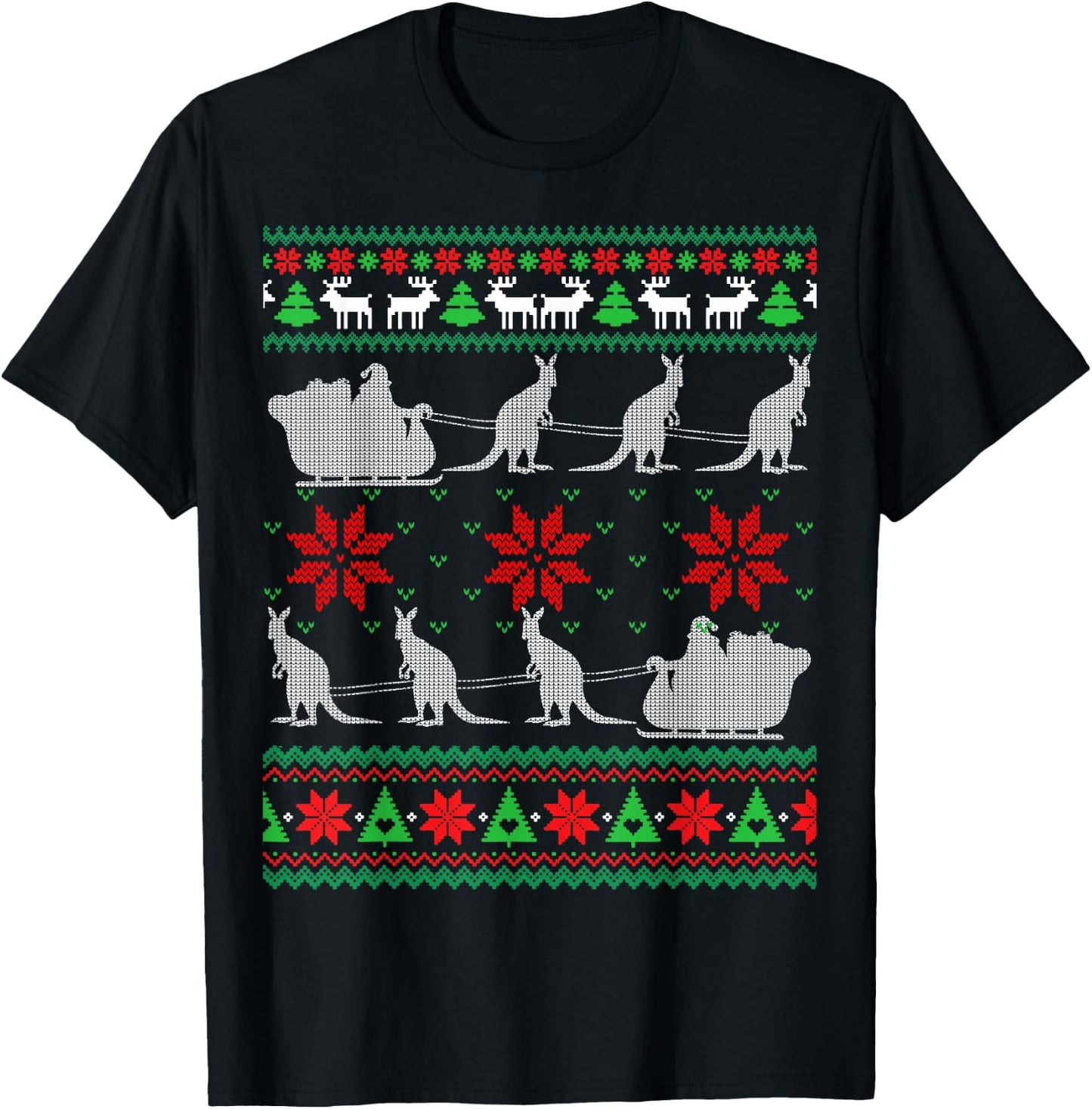 Kangaroo Santa Sleigh Funny Australian Ugly Xmas Sweater T-Shirt - T-Shirt | Black