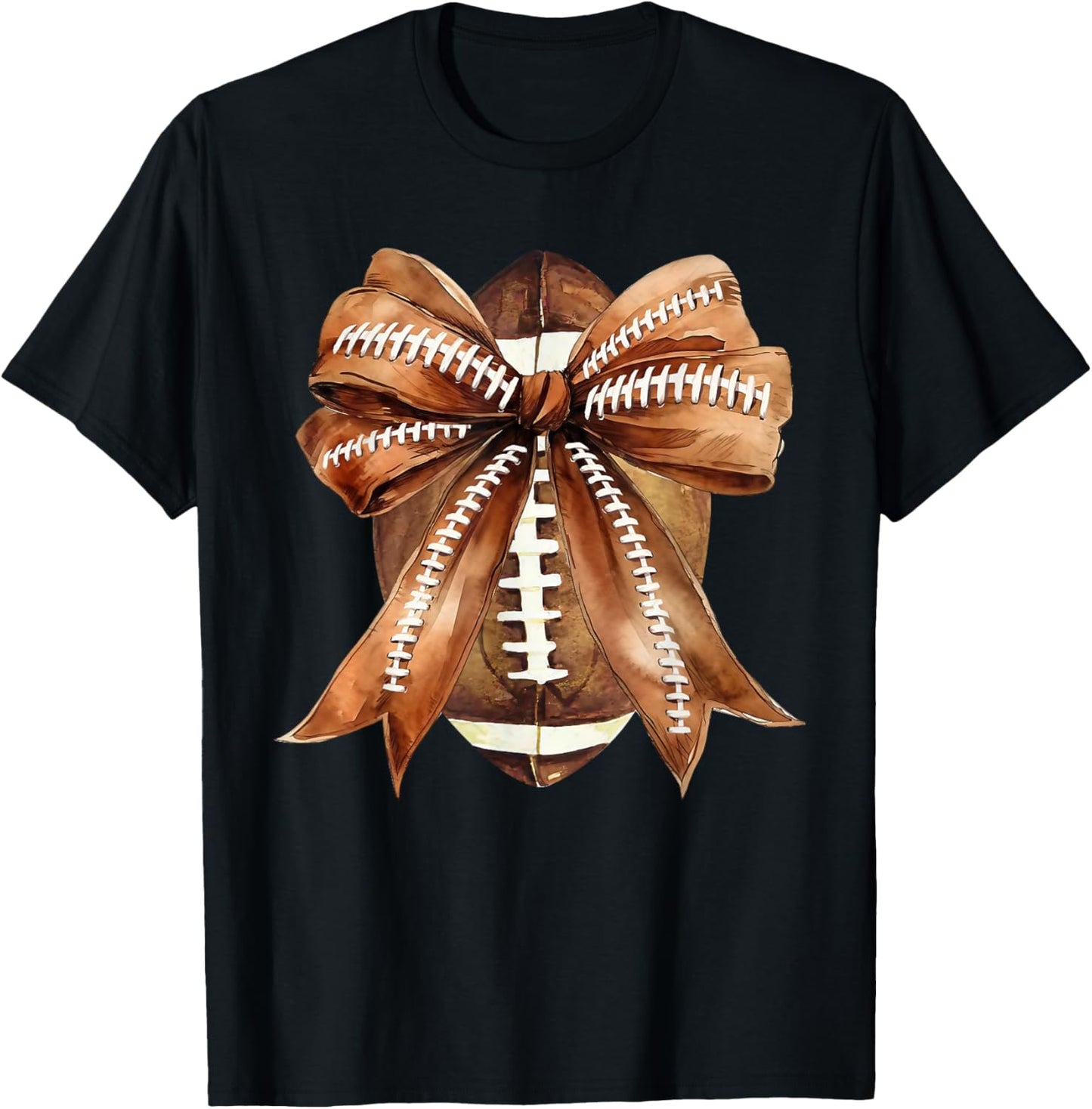 Coquette Bow American Football Game Day Thanksgiving Autumn T-Shirt - T-Shirt | Black