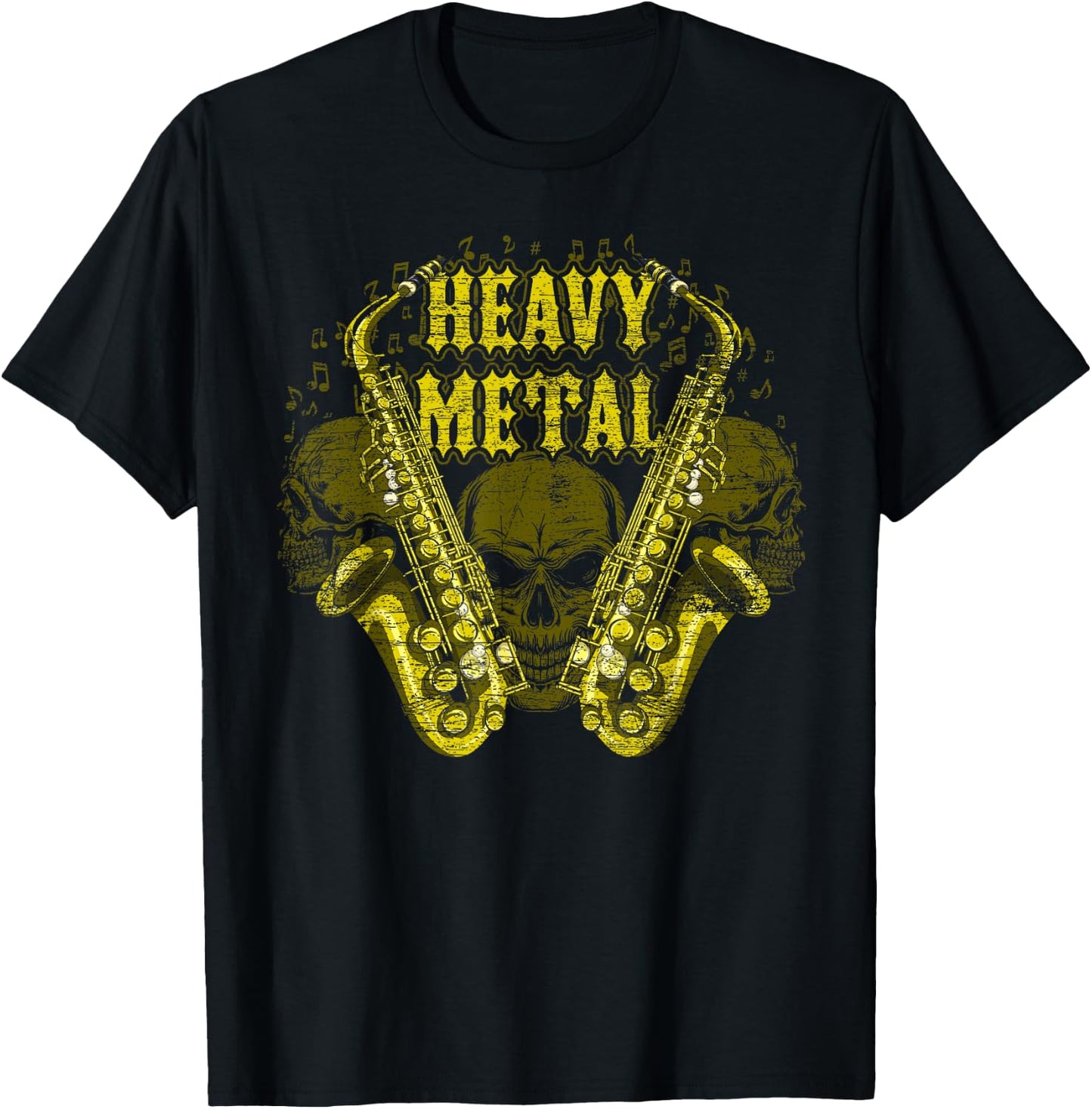 Heavy Metal Skull Scary Sax Player Saxophone T-Shirt - T-Shirt | Black