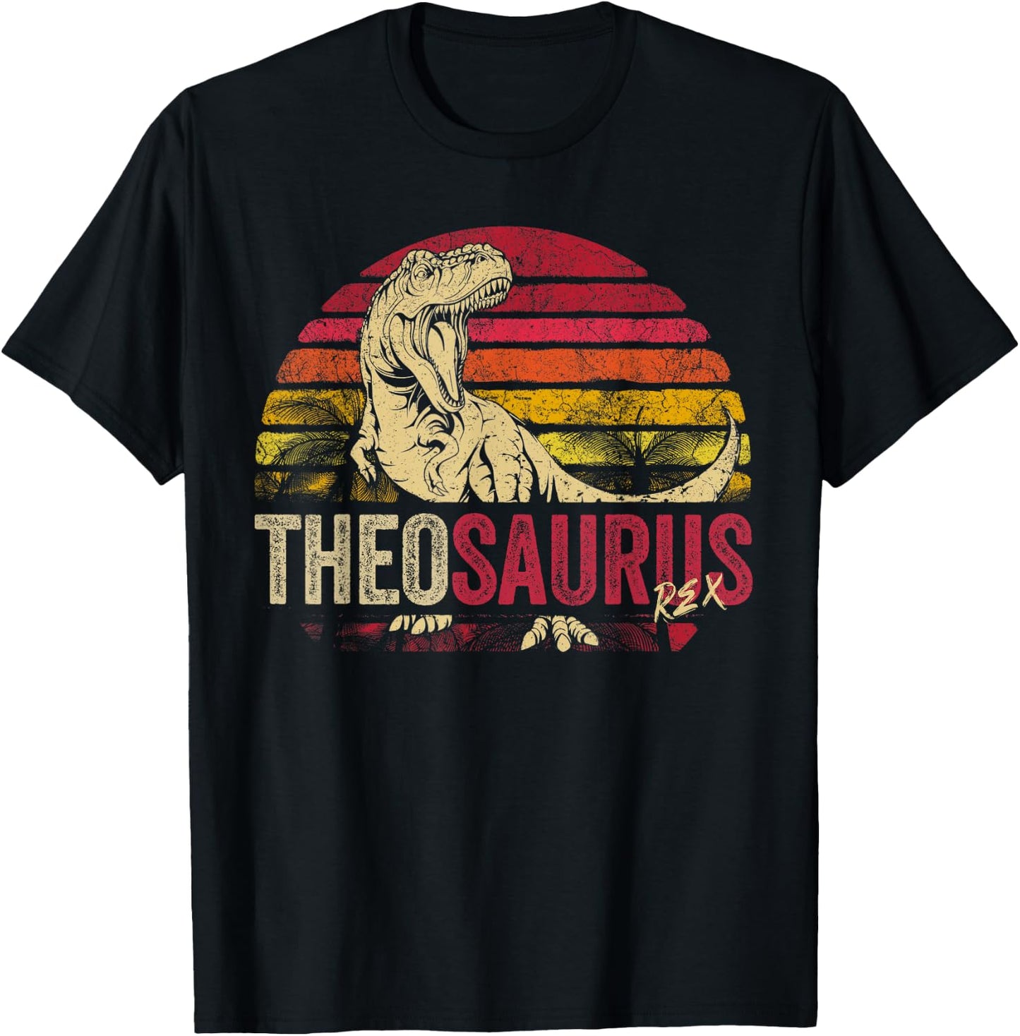 Theo Saurus Funny Personalized Dinosaur T Rex Boys Name T-Shirt - T-Shirt | Black