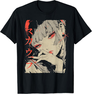 Goth Grunge Demon Anime Girl Waifu Horror Alt Aesthetic T-Shirt - T-Shirt | Black