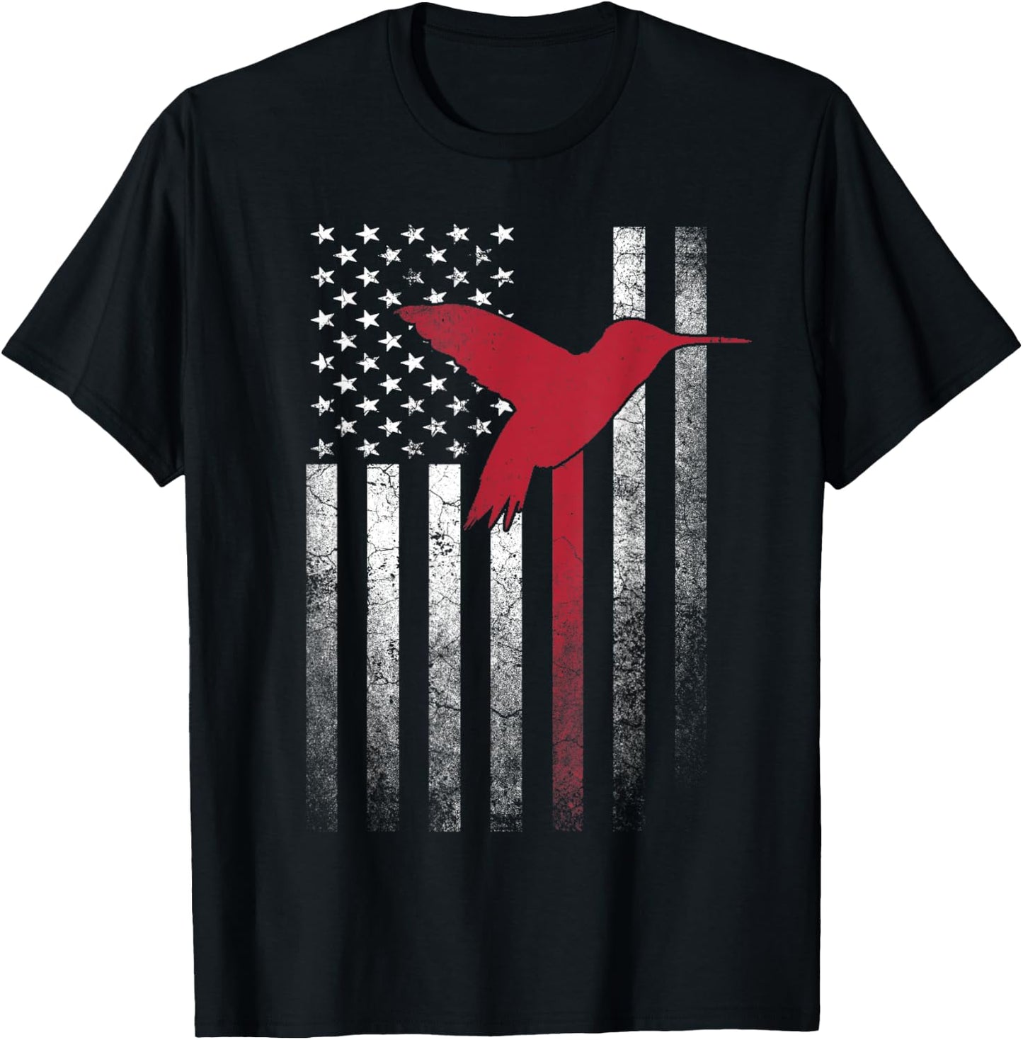 Hummingbird Bird- 4th of July American Flag USA America Men T-Shirt - T-Shirt | Black