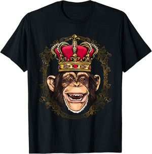 King Monkey Wearing Crown - Queen Monkey Animal T-Shirt - T-Shirt | Black