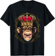 King Monkey Wearing Crown - Queen Monkey Animal T-Shirt - T-Shirt | Black