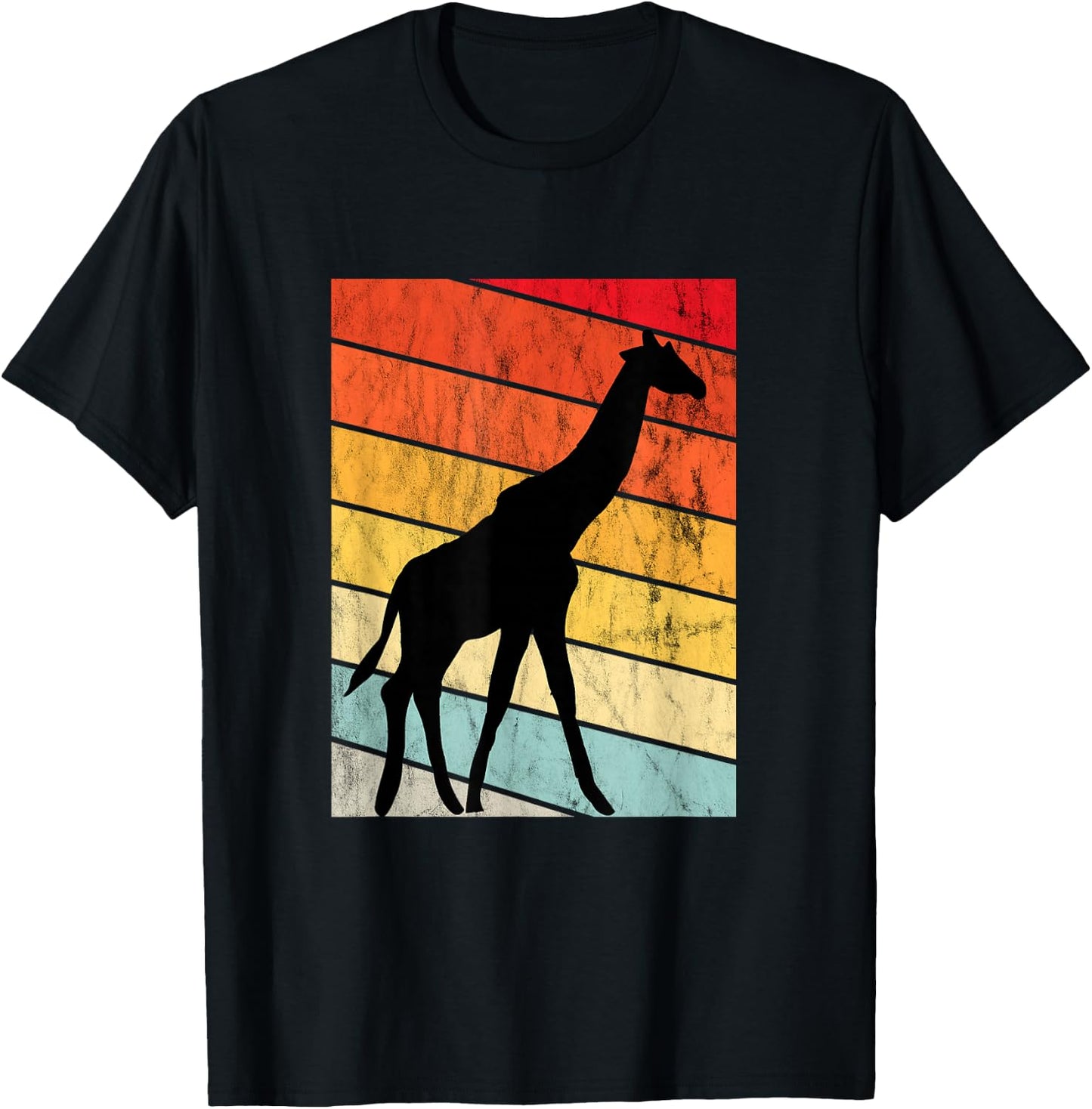 Giraffe Lover Sunset Retro Sunset Zoo Animal Giraffe T-Shirt - T-Shirt | Black