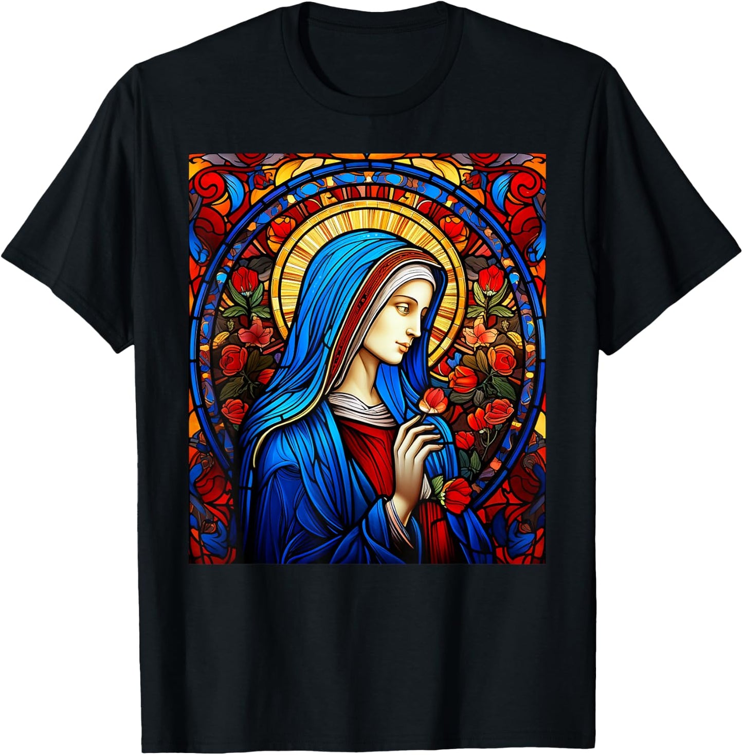 Blessed Virgin Mary Stained Glass T-Shirt - T-Shirt | Black