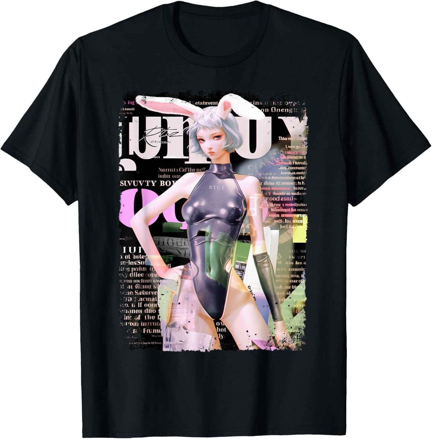 Magazin Cover Vintage Girl Bunny Collage Sexy Model Pin-up T-Shirt - T-Shirt | Black