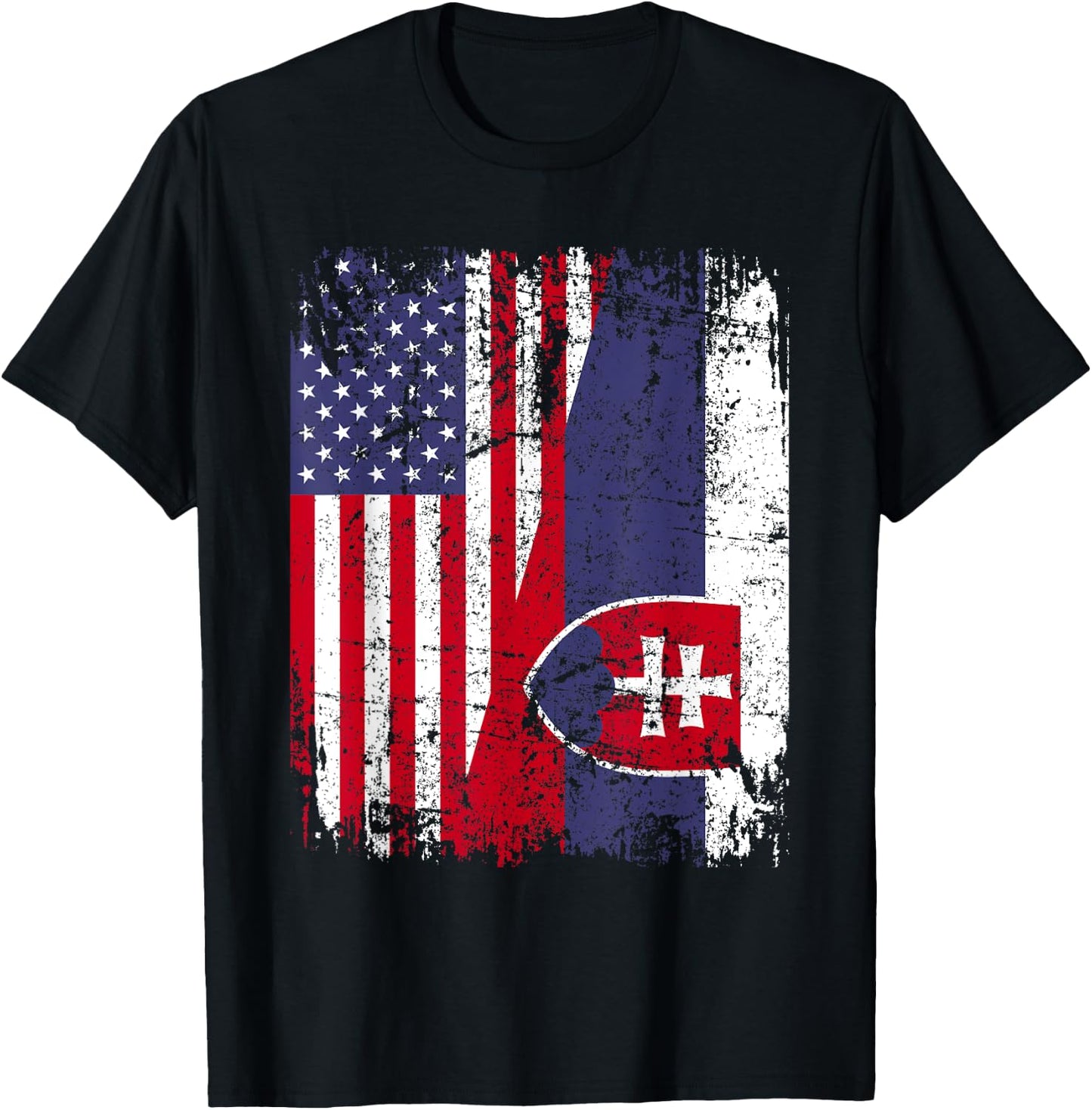 SLOVAK ROOTS | Half American Flag | SLOVAKIA FLAG T-Shirt - T-Shirt | Black