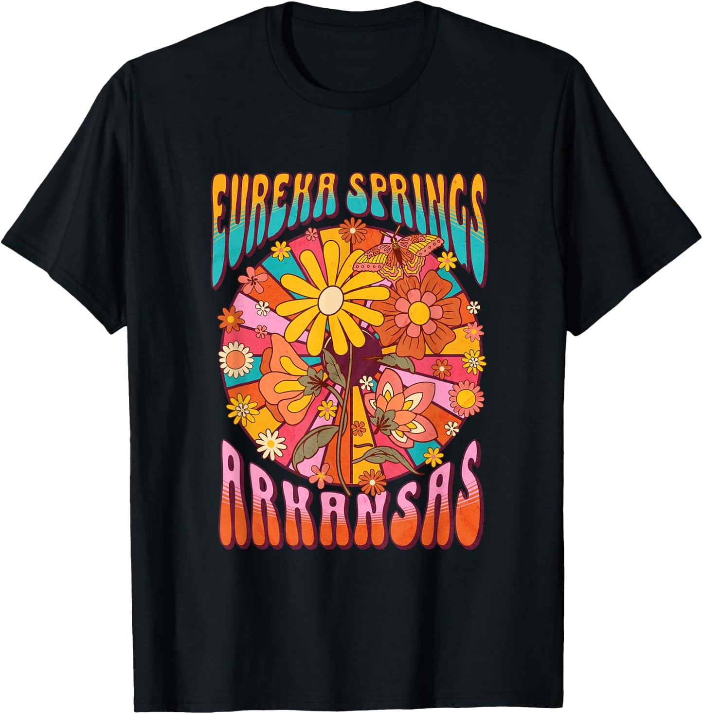 Eureka Springs Retro 60s Style Graphic Hippie T-Shirt - T-Shirt | Black