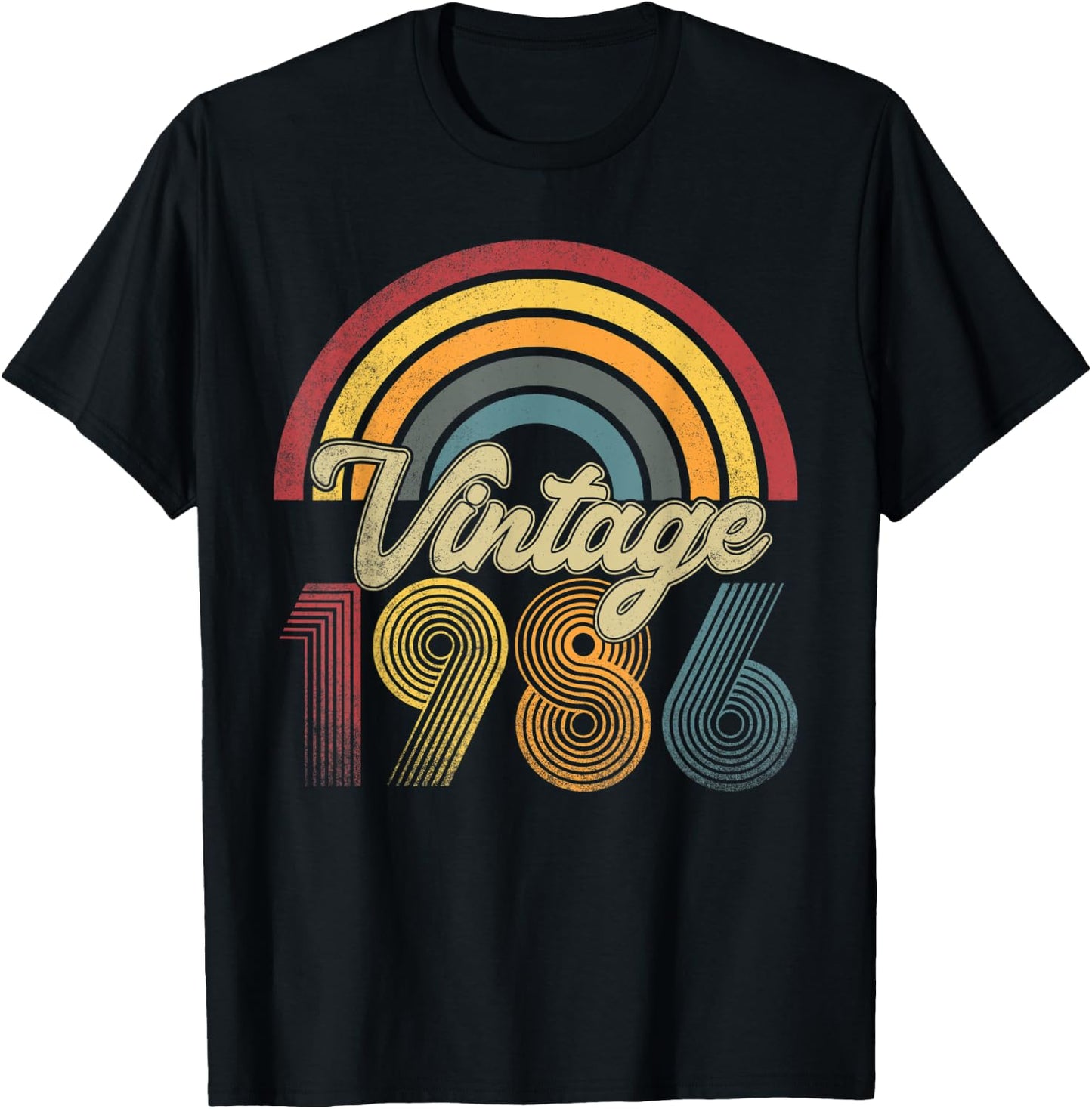 Vintage 1986 37th Birthday Rainbow Retro Style Classic T-Shirt - T-Shirt | Black