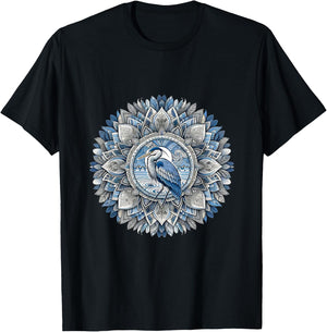 Great Blue Heron Mandala - Bird Lovers Design T-Shirt - T-Shirt | Black