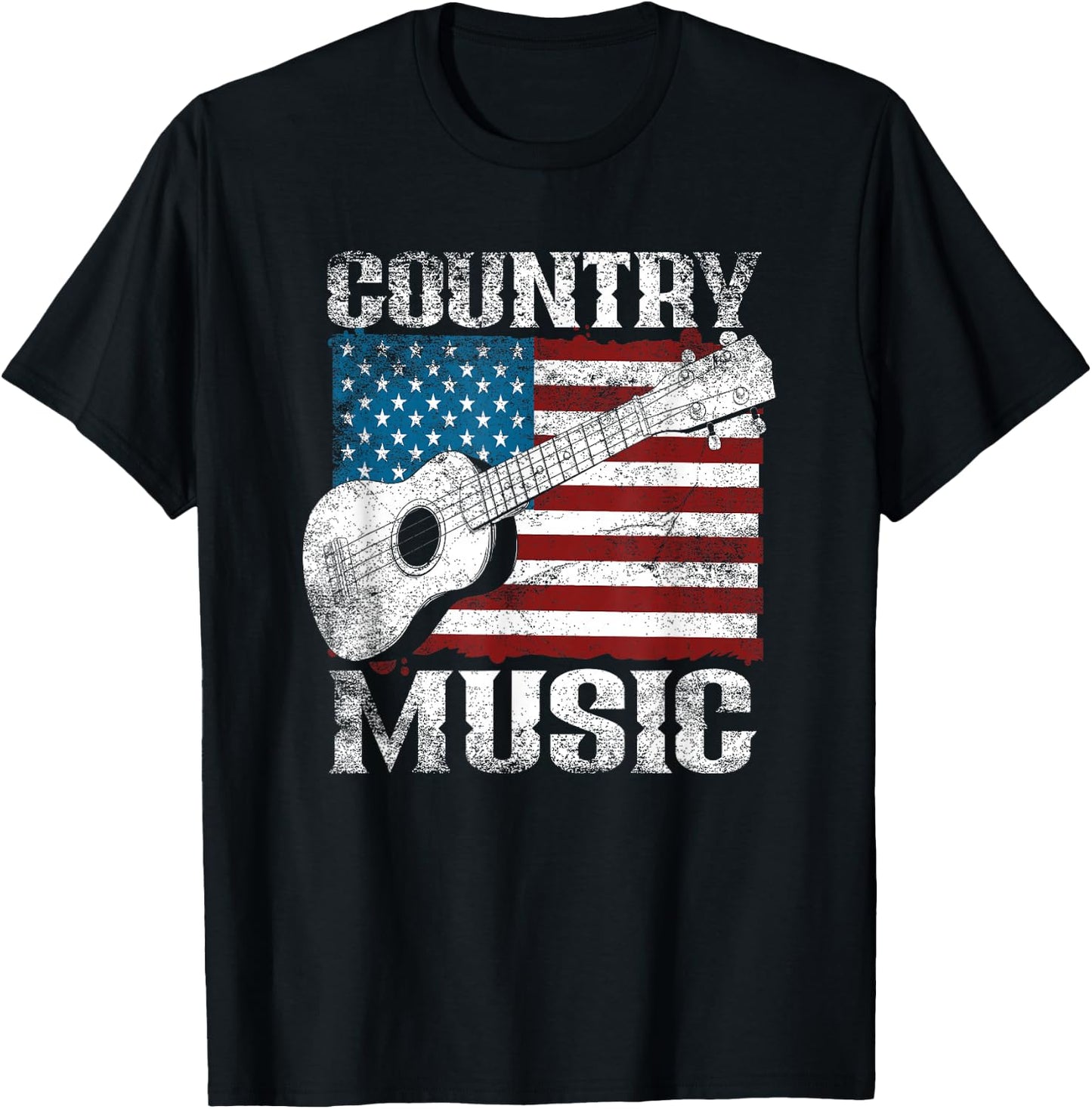 American Flag Guitar Player Funny Country Music Lover T-Shirt - T-Shirt | Black