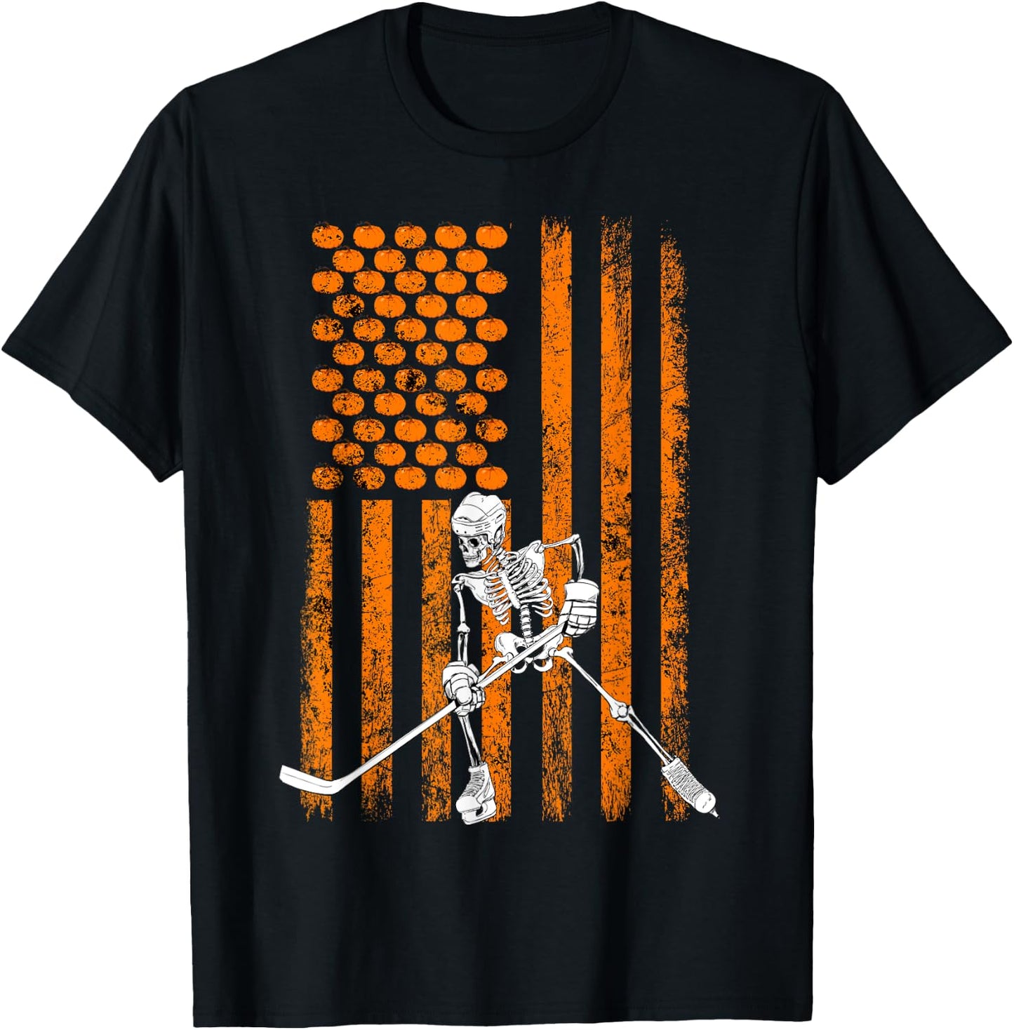 Ice Hockey Player Fan Gift Skeleton Halloween Shirt Men Boys T-Shirt - T-Shirt | Black