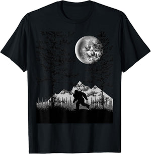 Bigfoot Walking in the Forest Moon Night Sky Sasquatch T-Shirt - T-Shirt | Black