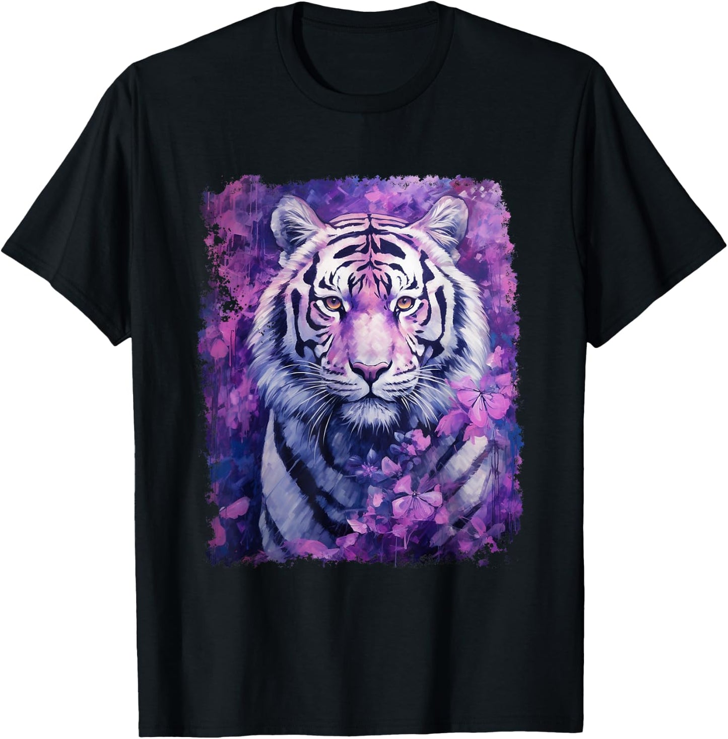 Pop Art Vintage Zoo Animal Tiger Purple T-Shirt - T-Shirt | Black