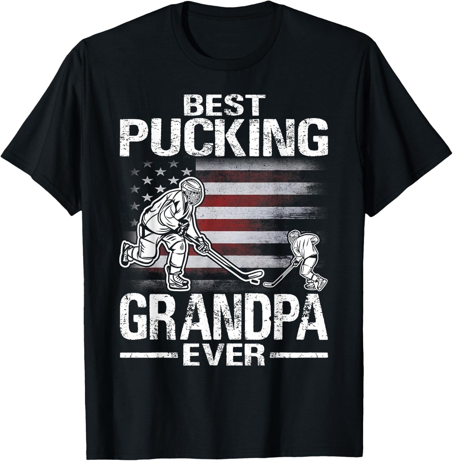 Best Pucking Grandpa Ever Hockey Father's Day Gift T-Shirt - T-Shirt | Black