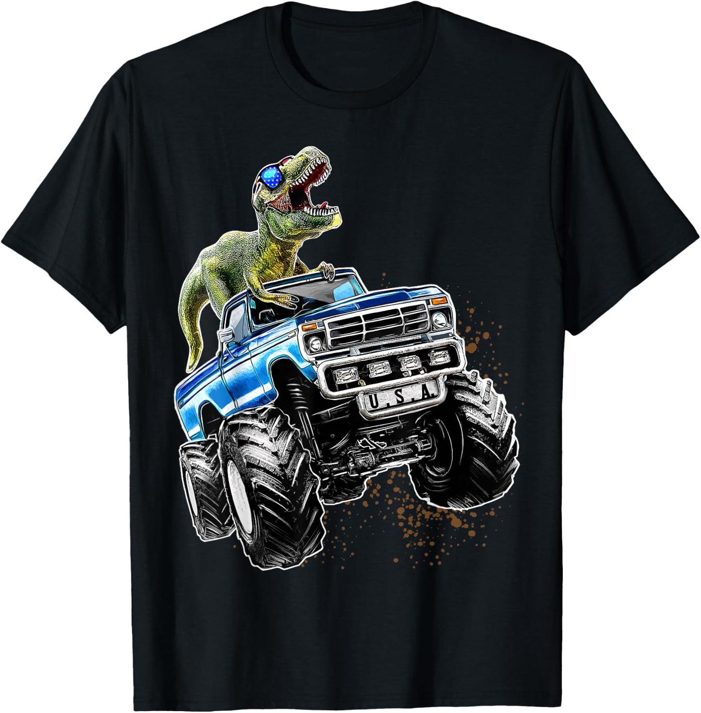 T Rex Dinosaur Monster Truck Patriotic Birthday Gift Boys T-Shirt - T-Shirt | Black