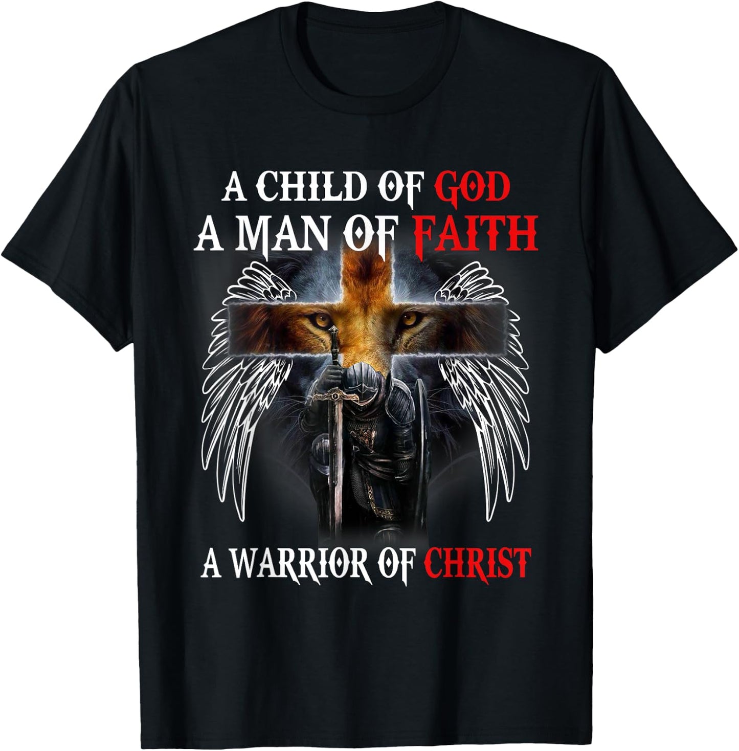 Jesus Christ Lion Cross Knight Quote Saying For Christian T-Shirt - T-Shirt | Black