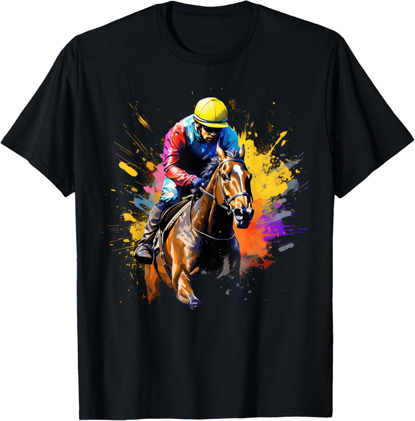 Colorful Jockey Boy on Horse Racing T-Shirt - T-Shirt | Black