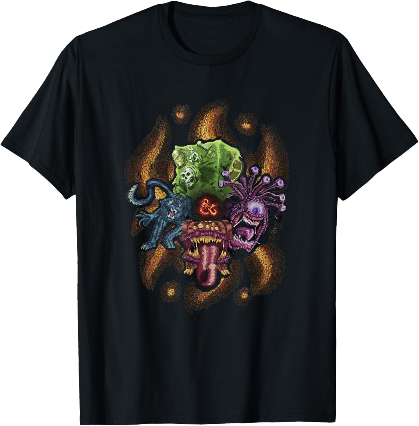 Dungeons & Dragons Vintage Beholder, Mimic, Displacer Beast T-Shirt - T-Shirt | Black