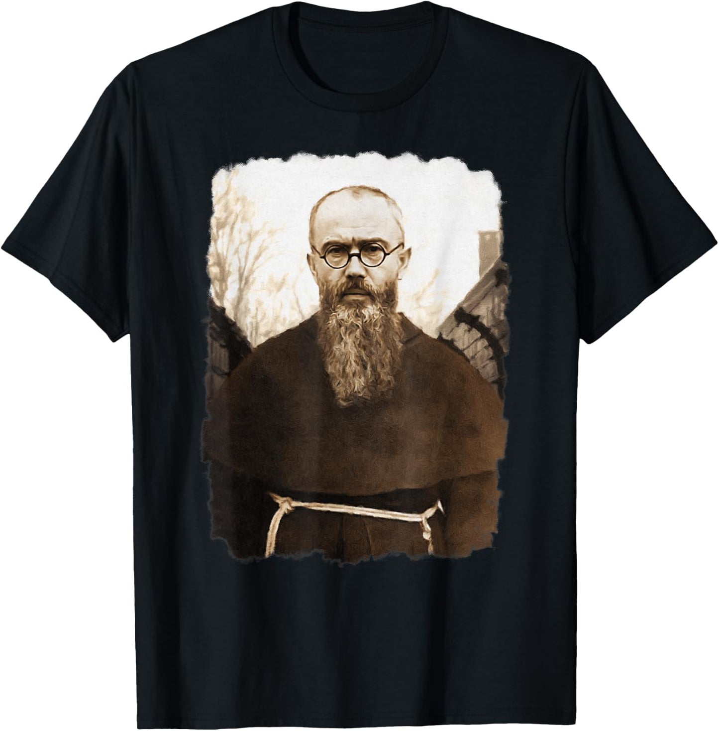 MJ Sacred Art Saint Maximilian Kolbe Catholic Icon T-Shirt - T-Shirt | Black