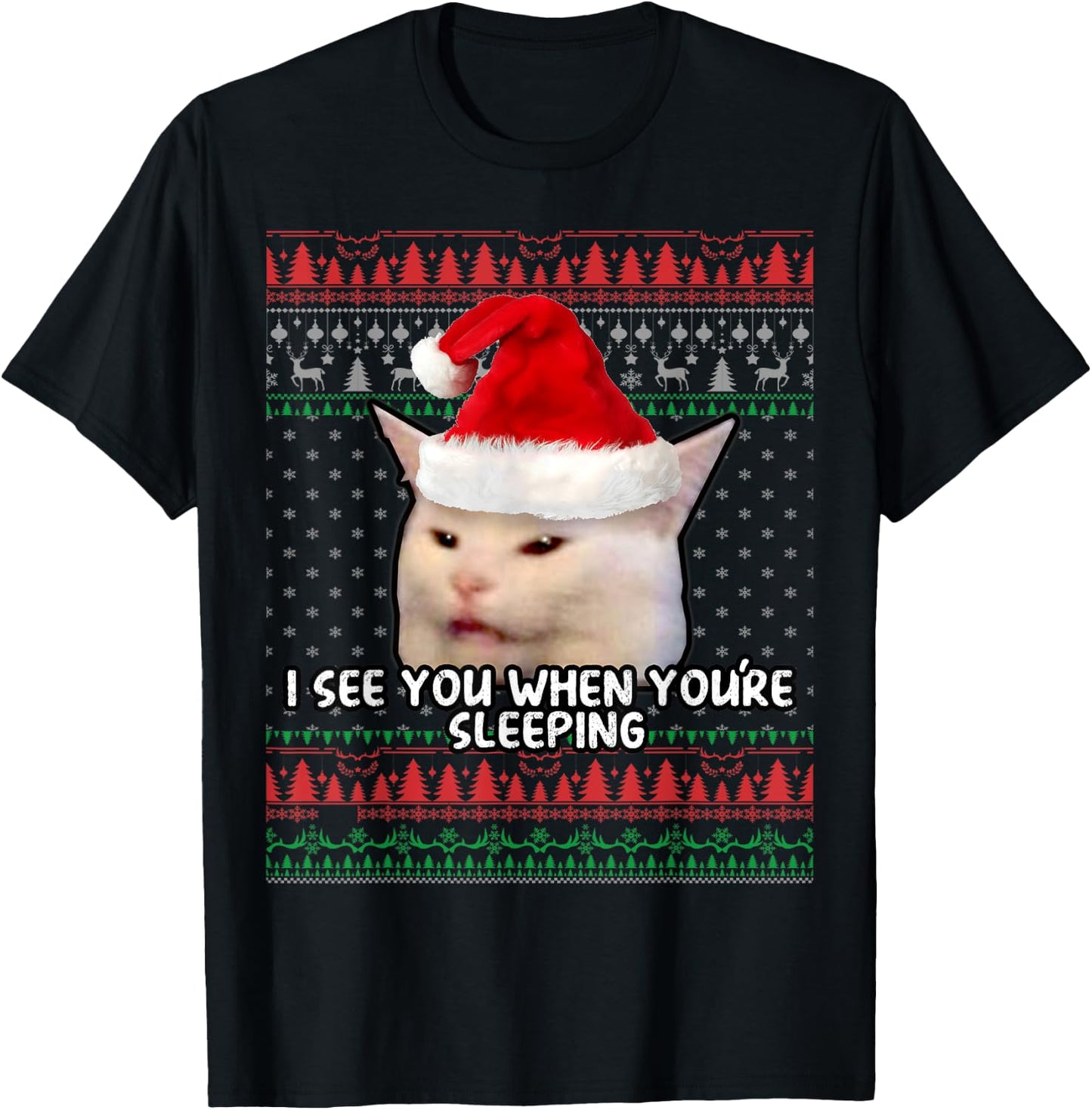 Women Yelling at Smudge the Cat Christmas T-Shirt - T-Shirt | Black