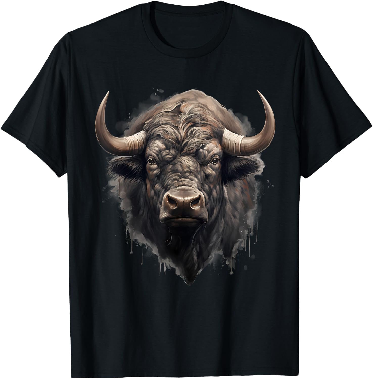 Buffalo Nature Drawing Bison Animal Print Portrait Artwork T-Shirt - T-Shirt | Black