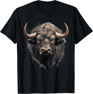 Buffalo Nature Drawing Bison Animal Print Portrait Artwork T-Shirt - T-Shirt | Black