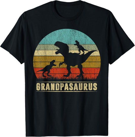 Grandpa Dinosaur Grandpasaurus 2 Two kids Father's Day T-Shirt - T-Shirt | Black