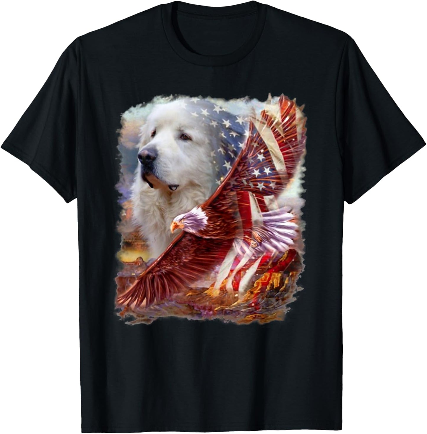 Great Pyrenees Dog Eagle American Flag 4th July Independence Men T-Shirt - T-Shirt | Black