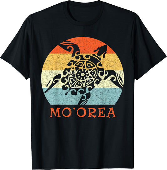 Mo'orea South Pacific Vintage Retro Turtle Vacation T-Shirt - T-Shirt | Black