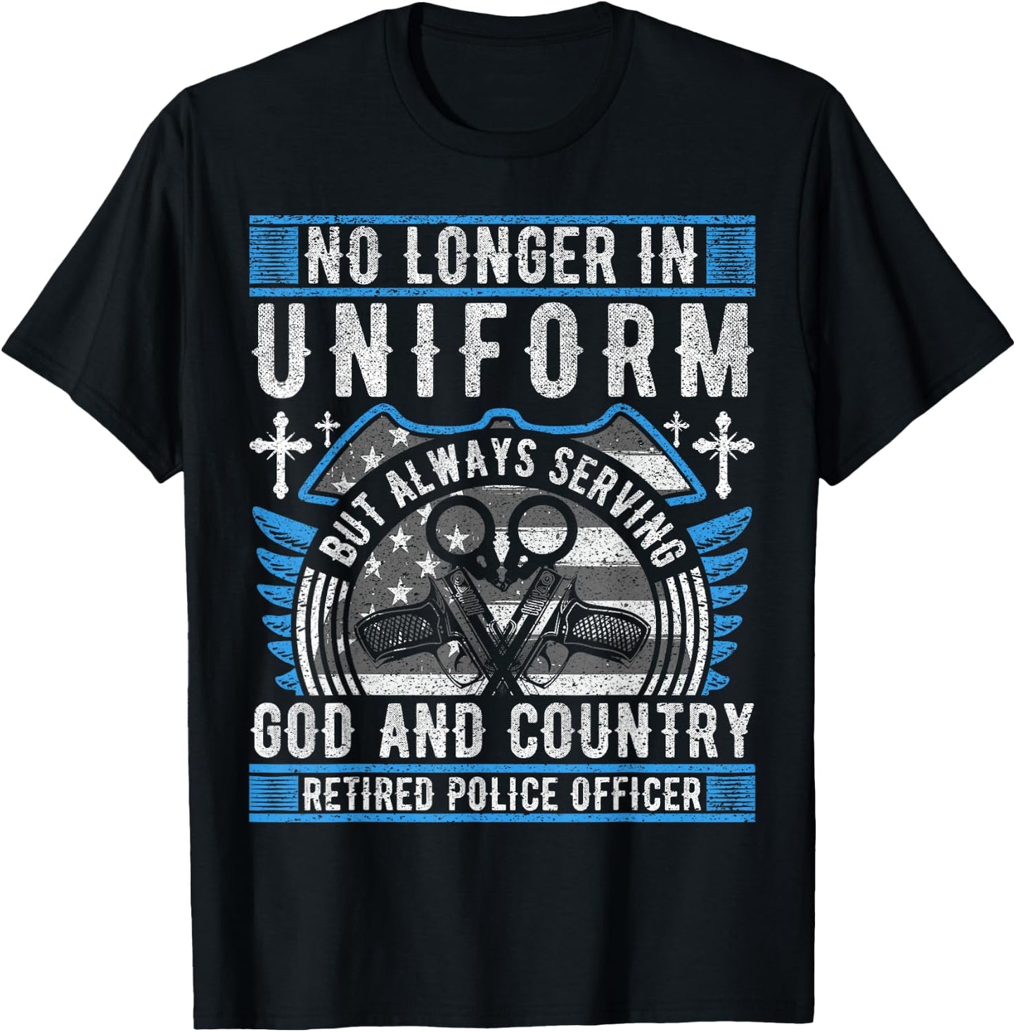 Police Officer Vintage Flag - Retired Police T-Shirt - T-Shirt | Black