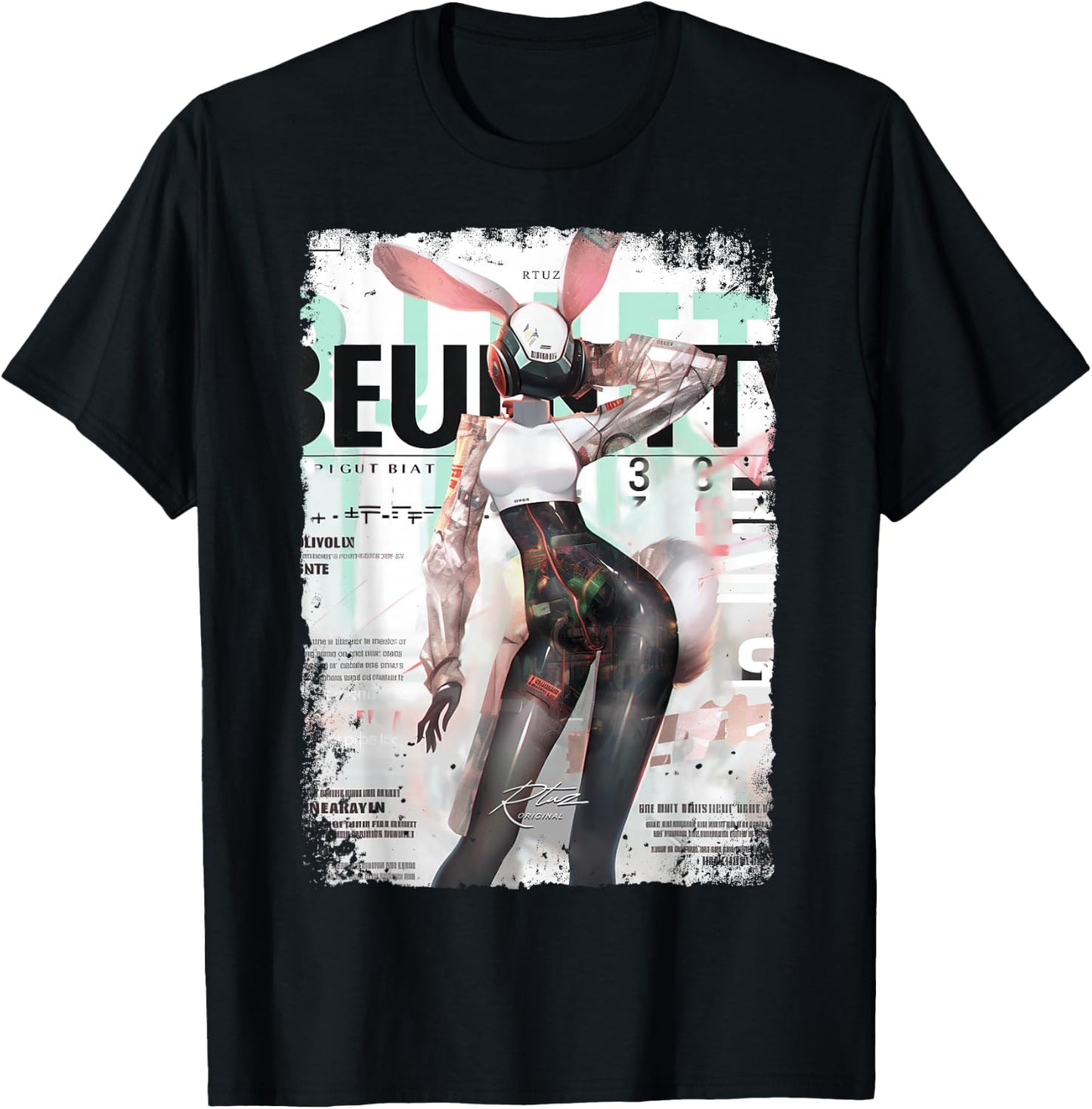 Magazine Cover Vintage Girl Bunny Collage Sexy Model Pin-Up T-Shirt - T-Shirt | Black