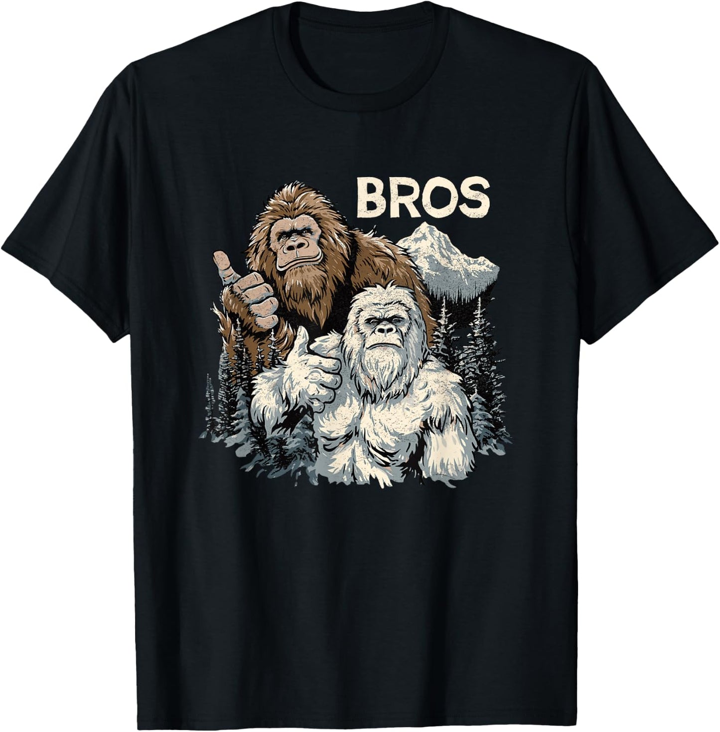 Funny Bros Bigfoot and Yeti Brothers Sasquatch Awesome Cool T-Shirt - T-Shirt | Black
