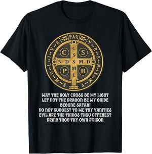 Saint Benedict Medal Traditional Latin Catholic T-Shirt - T-Shirt | Black