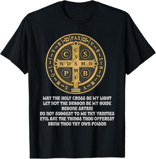Saint Benedict Medal Traditional Latin Catholic T-Shirt - T-Shirt | Black