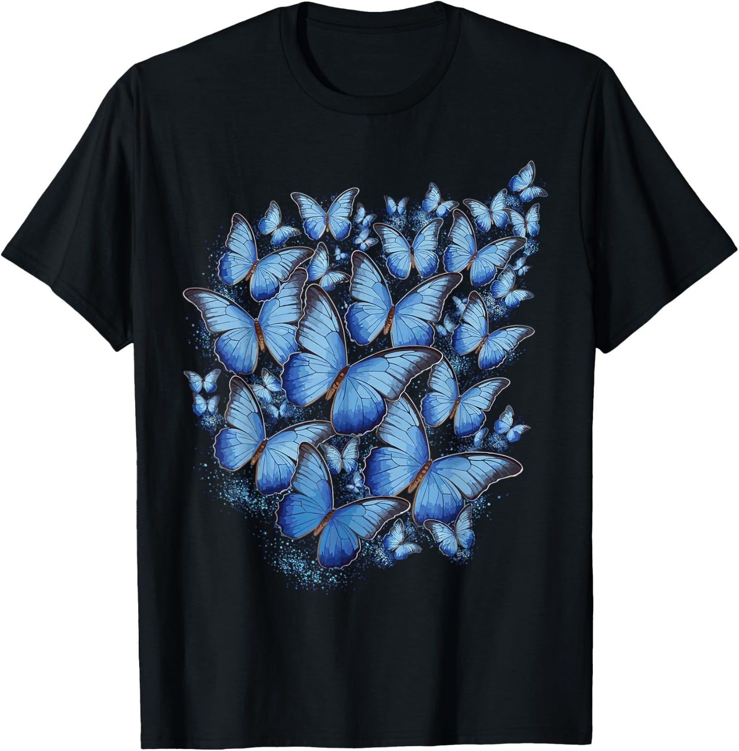 Blue Butterfly Art Garden Butterflies T-Shirt - T-Shirt | Black