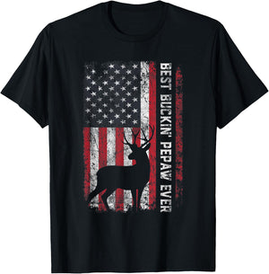 USA Flag Best Buckin' Pepaw Ever Deer Hunting Father's Day T-Shirt - T-Shirt | Black