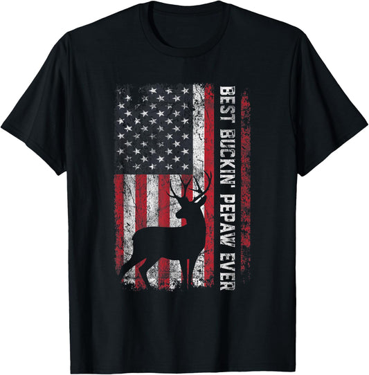 USA Flag Best Buckin' Pepaw Ever Deer Hunting Father's Day T-Shirt - T-Shirt | Black